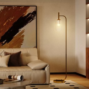 HOMCOM Lampă de Podea Modernă cu Luminozitate Reglabilă, Abajur din Sticlă și Întrerupător de Picior, 29x25x153 cm, Auriu | Aosom Romania