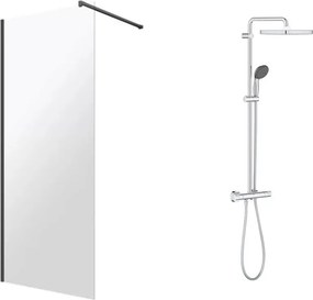 Pachet paravan dus Walk-In Omnires Marina crom 110x200 cm si coloana de dus Grohe Vitalio Start crom