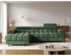 Colțar verde extensibil/cu spațiu de depozitare cu tapițerie din țesătură bouclé (cu colț pe partea stângă/cu șezlong) Felro – ELTAP