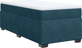 vidaXL Pat box spring cu saltea, albastru închis, 100x200 cm, catifea