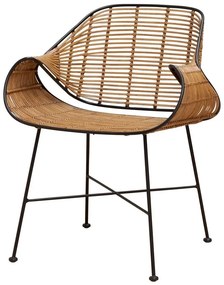 Scaun dining din metal si rattan cu bordura decorativa neagra, "Senzo"