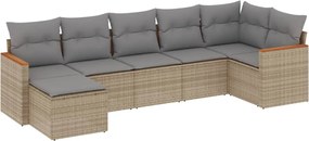 vidaXL Set canapele de grădină, 7 piese, cu perne, bej, poliratan