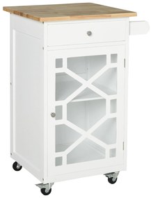 HOMCOM Cărucior de servire - cărucior pentru bucătărie pe roți - sertar, dulap, suport pentru prosoape -  alb | Aosom Romania