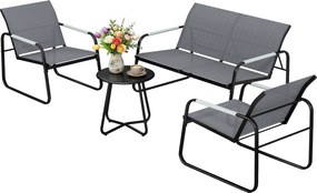 Outsunny Set mobilier grădină pentru 4 persoane, lounge respirant cu canapea 2 locuri, 2 fotolii, design tip sfoară, masă rotundă, picioare reglabile | Aosom Romania