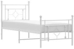 374396 vidaXL Cadru de pat metalic cu tăblie de cap/picioare, alb, 75x190 cm