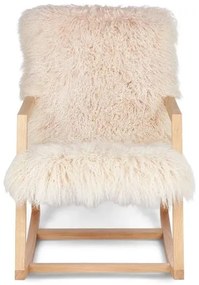 Fotoliu balansoar din lemn de frasin, cu pernă din 100% blană naturală de oaie tibetană, cu fir lung și buclat, „Rocking Chair”