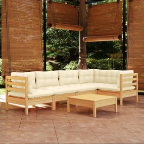 Set mobilier gradina cu perne crem, 6 piese, lemn de pin
