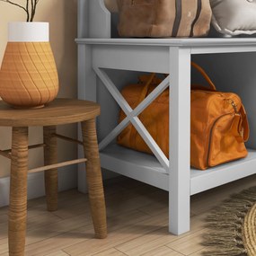 HOMCOM Suport pentru Haine cu Pantofi din Lemn cu 2 Rafturi și 3 Cârlige pentru Agățat Rucsacuri 80,5x40x168 cm Alb | Aosom Romania