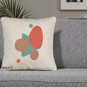 Perna Decorativa Abstract Forme Coral Turcoaz, 40x40 cm, Bej Canapea, Husa Detasabila, Perna Inclusa, BEKZ®