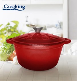 Oală din fontă emailată cu capac 24x11.5 cm, 4L – Cooking by Heinner, Colecția Red Line HR-KN-SM4, pentru supe, tocane și coacere lentă