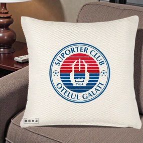 Perna Personalizata Otelul Galati Suporter Club 1964, 40x40 cm, Crem Reliefat, Husa Detasabila, Perna Inclusa, BEKZ®