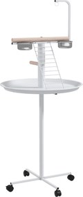 PawHut Manoniera pentru păsări pe suport cu 4 role perche 2 bols detasabile tava rotundă din oțel inoxidabil Ø 60 x 138A cm alb | Aosom Romania