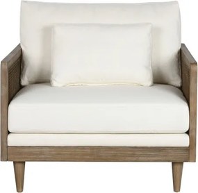 Fotoliu din rattan maro cu perne crem, stil colonial și mid-century, 93 x 86 x 88 cm, „Mandalay”