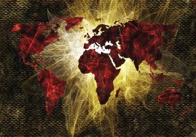 Fototapet - Harta lumii lumina roșie și aurie (254x184 cm), în 8 de alte dimensiuni noi