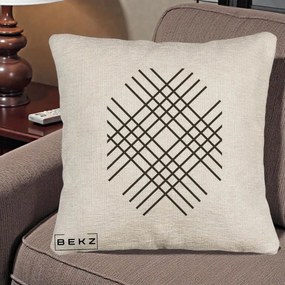 Perna Decorativa Geometric Grid, 40x40 cm, Bej Canapea, Husa Detasabila, Perna Inclusa, BEKZ®