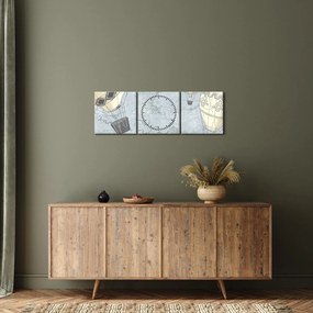 Tablou - Baloane deasupra orașului, nuanțe reci (cu ceas) (90x30 cm)