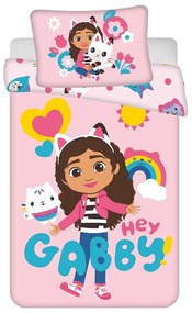 Lenjerie de pat pentru copii roz din bumbac pentru pătuț 100x135 cm Gabby's Dollhouse – Jerry Fabrics