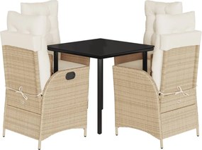 vidaXL Set mobilier de grădină cu perne, 5 piese, bej, poliratan