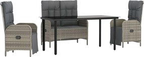 vidaXL Set mobilier de grădină cu perne, 4 piese, gri, poliratan