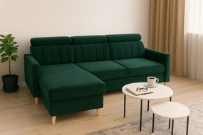 Colțar cu funcție de dormit Vario universal - verde catifea Bluvel 78