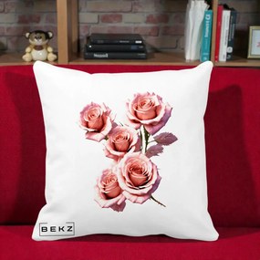 Perna Decorativa Trandafiri Roz Pastel Acuarela, 40x40 cm, Alba Mata, Husa Detasabila, Perna Inclusa, BEKZ®