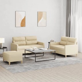 vidaXL Set de canapele cu perne, 3 piese, crem, textil