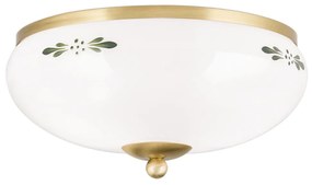 Plafoniera clasica Landhaus 28cm alama satin/ sticla opal decor verde