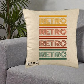 Perna Decorativa RETRO Text Multicolor, 40x40 cm, Bej, Husa Detasabila, Perna Inclusa, BEKZ®