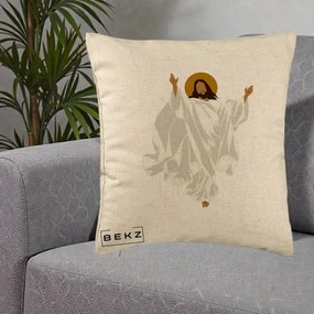 Perna Decorativa Iisus Hristos Invierea Silueta Minimalista, 40x40 cm, Bej, Husa Detasabila, Perna Inclusa, BEKZ®