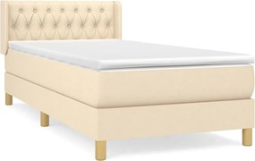 vidaXL Pat box spring cu saltea, crem, 90x190 cm, textil