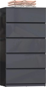 HOMCOM Comodă cu 5 sertare, mobilier de depozitare cu finisaj foarte lucios, închidere amortizată și silențioasă, 53 x 34 x 100 cm, gri | Aosom Romania