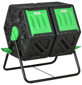 Outsunny Compostor de grădină bac pentru compost resturi rotativ 360° dublă cameră 130 L oțel PP 67 x 60 x 77 cm negru | Aosom Romania