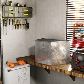 HOMCOM Cutie de scule pentru remorcă cutie de depozitare din aluminiu cu încuietoare formă trapezoidală 73,7 x 41 x 46 cm argintiu | Aosom Romania