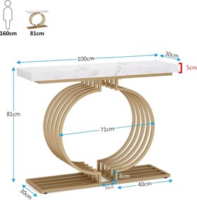 MAU34 - Masa Consola, 100 cm, masuta hol, living, dormitor - Auriu - Alb Imitatie de Marmura