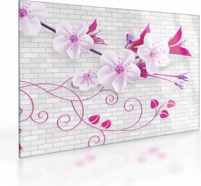 Tablou pe sticlă cu creangă înflorită (70x50 cm)
