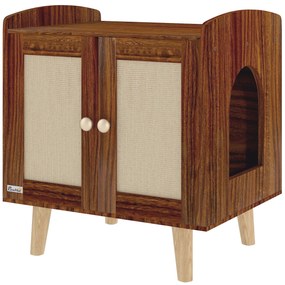 PawHut Mobilier nisip pentru pisici masă auxiliară cu uși cu covorașe din sisal pentru salon dormitor 55x43x59,6 cm Măsliniu | Aosom Romania