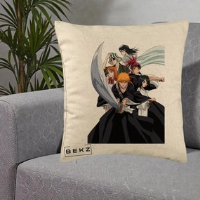 Perna Personalizata Bleach Grup Complet Ichigo si Prietenii, 40x40 cm, Bej, Husa Detasabila, Perna Inclusa, BEKZ®