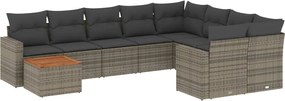 vidaXL Set mobilier de grădină cu perne, 10 piese, gri, poliratan