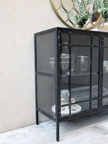 Consola neagra din metal si sticla, aspect vintage