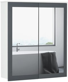 kleankin Dulap de baie cu oglindă Dulap de baie pentru agăţat cu 2 uşi din sticlă şi rafturi reglabile 69x17x75,5cm Alb | Aosom Romania