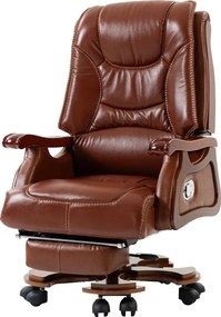 EXECUTIVE COMFORT 8007 –Scaun directorial din piele naturala si lemn masiv, Masaj in 9 puncte si Incalzire, rezistent 150 kg, Maro Inchis