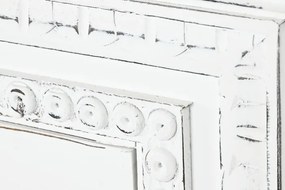 Bufet vintage din lemn de mango, alb, cu 4 uși vitrate și decor sculptat, 100 x 180 x 40 cm, „Belline”