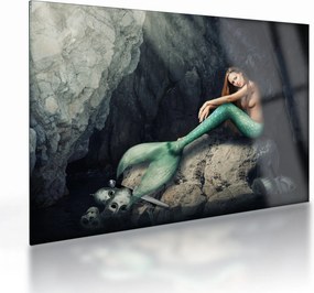 Tablou pe sticlă - Sirena pe stâncă (70x50 cm)