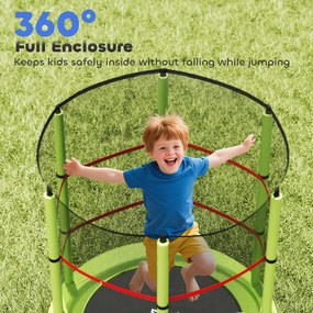 HOMCOM Saltea Elastică pentru Copii 3-6 Ani cu Plasă de Protecție, 6 Stâlpi și 3 Intrări, Ø140x190 cm, Verde | Aosom Romania