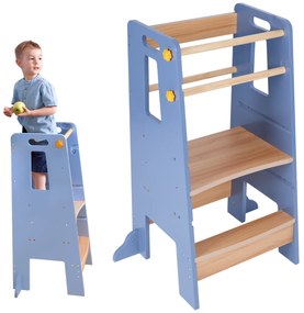 Turn de Invatare tip Learning tower pentru Copii Suporto, Rol de Inaltator cu Treapta de urcare reglabila antiderapanta si Balustrade de Protectie,