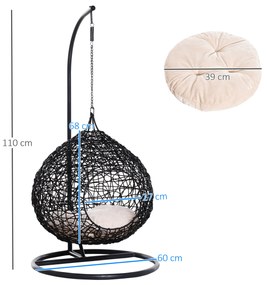 PawHut Cusca Hamac pentru Pisici in PE Rattan cu Perna din Lin si Bumbac Φ60 x 110cm