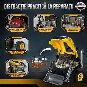 AIYAPLAY Atelier Excavator Jucărie pentru Copii cu Motor, 68 Accesorii, Efect Abur și Sunete, 46x41x47 cm, Galben | Aosom Romania