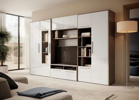 Mobilier living MARIO – 320x45x200 cm – Alb lucios / Mont Blanc Dark