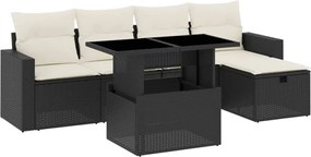 vidaXL Set mobilier de grădină cu perne, 6 piese, negru, poliratan
