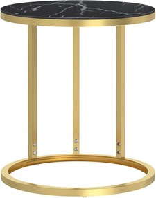 vidaXL Masă laterală, auriu și marmură neagră, 45 cm sticlă securizată